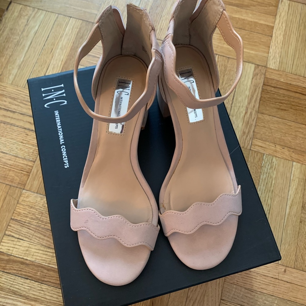 Inc Scallop Suede Sandals Block Heels